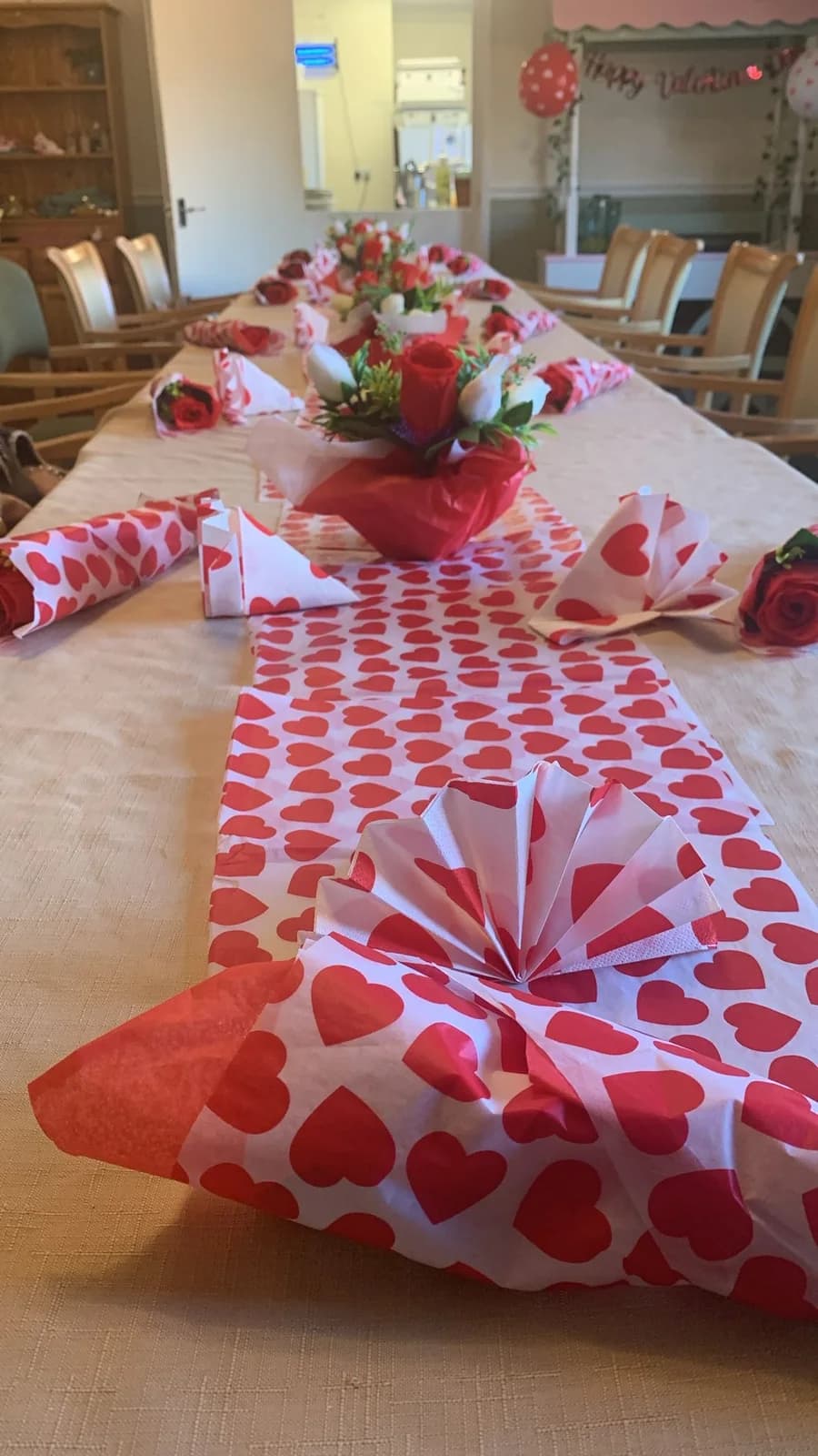 Valentine's Day table decorations at Broadland House.