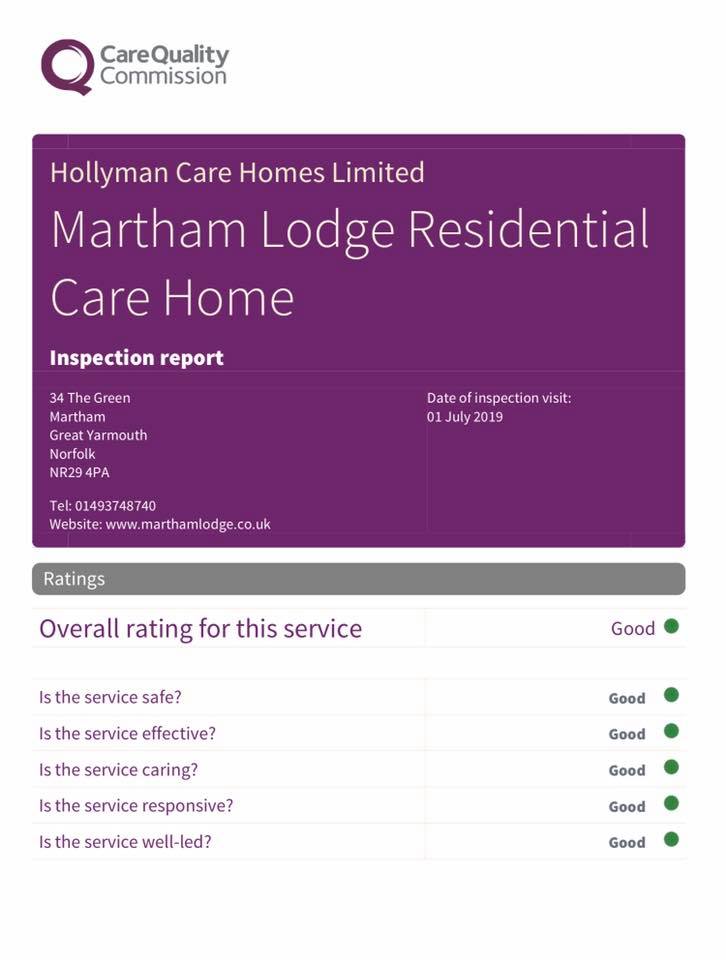 Well Done Martham Lodge! Hollyman Care Homes